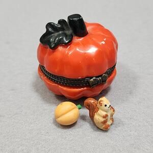Fall Pumpkin Hinged Trinket Box - 2 Charms Inside Autumn Halloween Thanksgiving